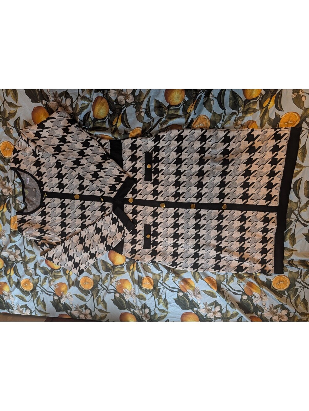 Taylor Women's Houndstooth Dress with Gold Buttons | Size XL |